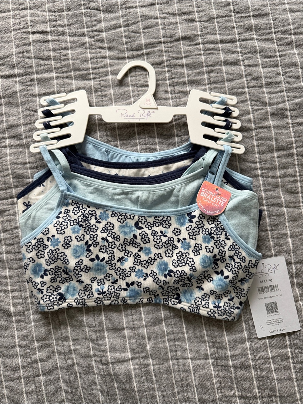 Rene Rofe Girls 5-Pack Blue Floral & Solid Bralettes